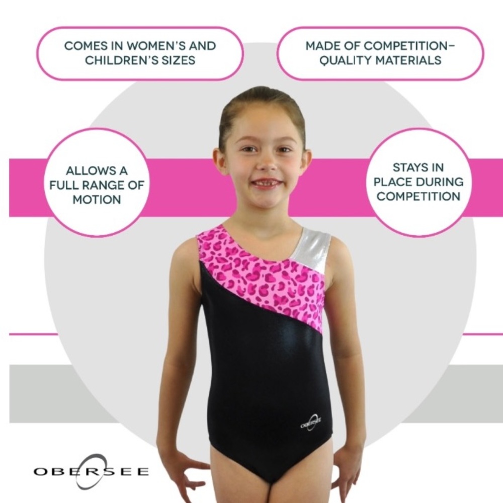 NWT pink Leopard print Obersee Girls Gymnastics dance tumbling Leotard sz CXXS